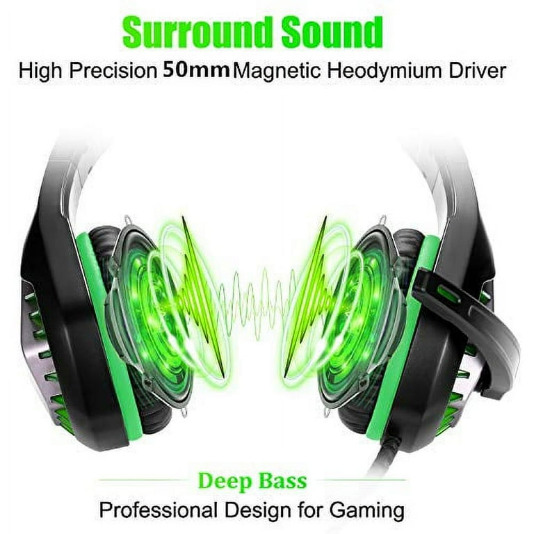 Pacrate Stereo Gaming Headset for PS4 Xbox One PC with Noise Cancelling Mic Surround Sound Gaming Headphones Soft Memory Over Ear PS4 Headset with LED Light for Mac Laptop Black