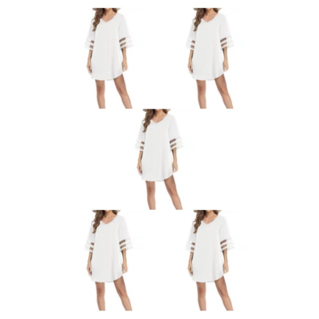 Vestido casual Jumpingount de mujer con manga de campana y cuello en V color Blanco XL Type2 NO2