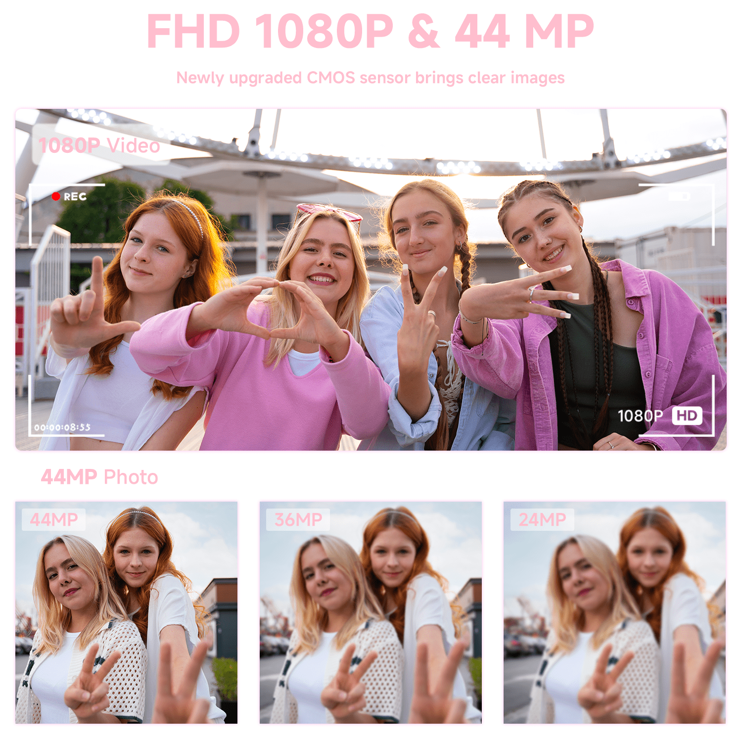 KEEPBERRY fhd Point and Shoot Digital Camera for Kids with , smile Capture, 20 Filters, Built-in Flash & USB-C Cable (Pink)