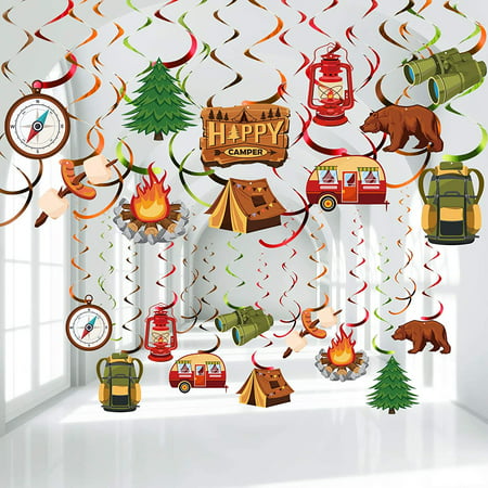 30 Pieces Happy Camper Party Hanging, Bear Happy Camper Shower Curtain Set