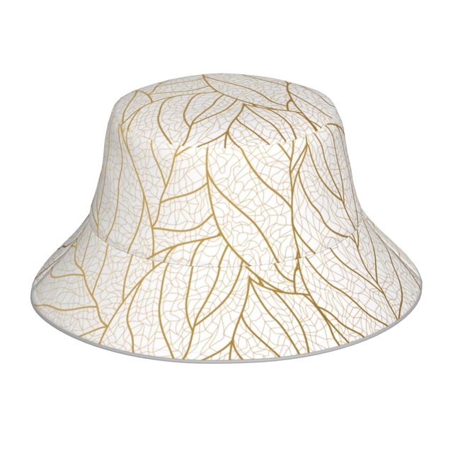 Fotbe Elegant Gold Leaf Pattern Sombrero Tipo Pescador con Estampado – Sombrero de Sol de Algodón de Moda para Playa, Golf, Pesca