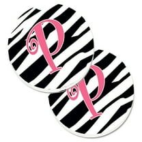 Carolines Treasures CJ1037-PCARC Monogram Initial P Zebra Stripe and Pink  Set of 2 Cup Holder Car Coasters  Large