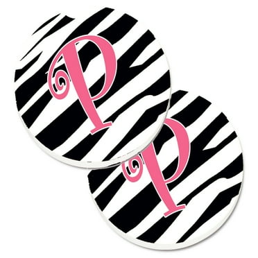 Carolines Treasures CJ1037-PCARC Monogram Initial P Zebra Stripe and Pink  Set of 2 Cup Holder Car Coasters  Large