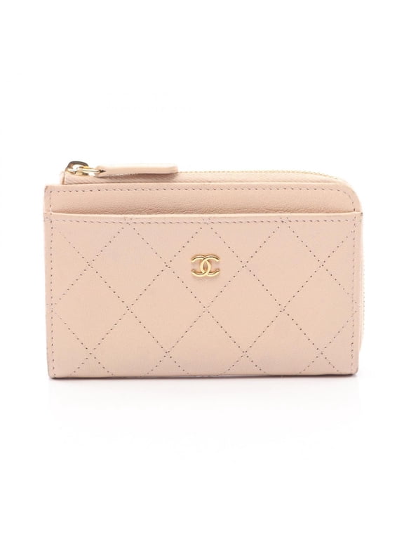 Pre-Owned Chanel Coco Mark Zip Card Holder/Card Case Wallet/Coin Purse Leather Women's Pink