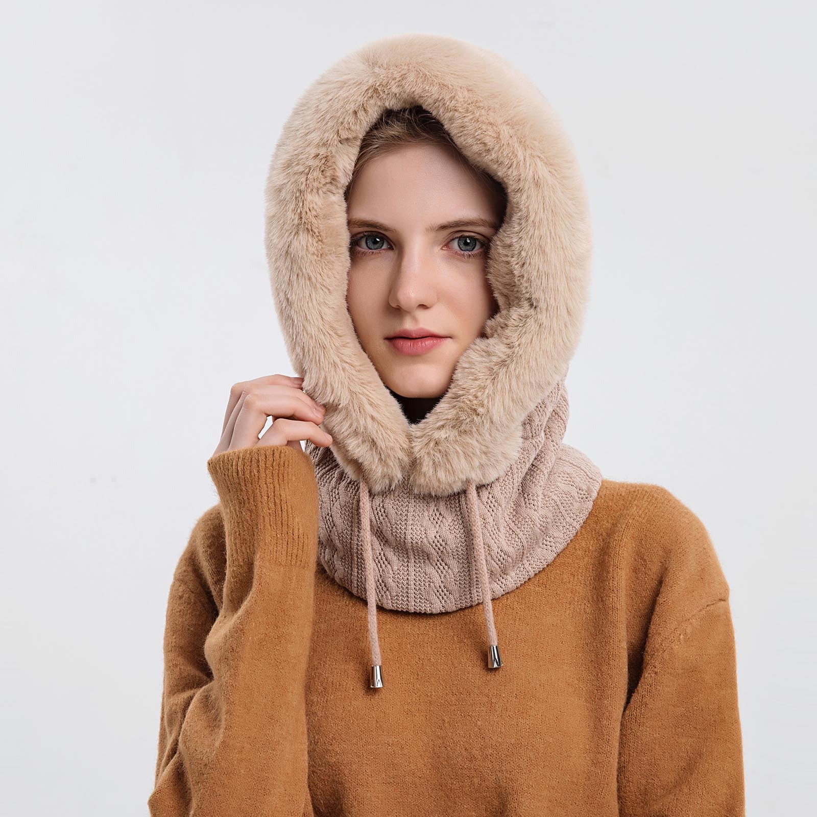 qolati Trapper Hat for Women Men with Mask Ear Flaps Knitted Windproof Winter Bomber Hats Cold Weather Warm Winter Faux Fur Hunting Balaclava Ski Hats