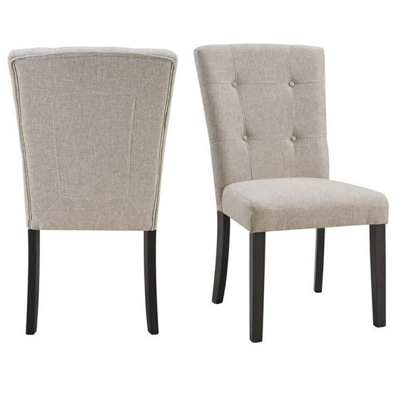 Bowery Hill Tufted Fabric Upholstered Chair in Natural (Set of 2)