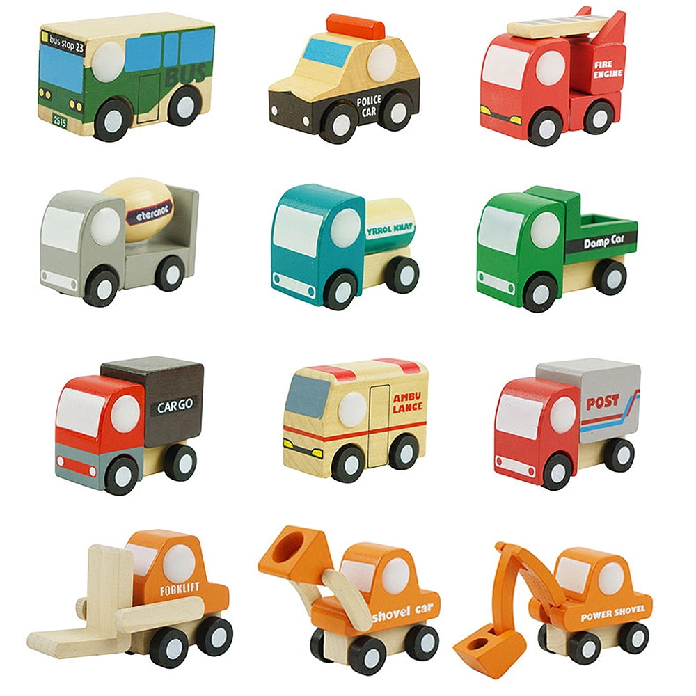 12pcs/set Mini Vehicle Car Wooden Educational Toys For Baby Kids Children S 