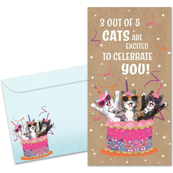 Tree-Free Greetings Birthday Money Holder Greeting Card, 3.7 x 7, Excited Cats (ZO70330)