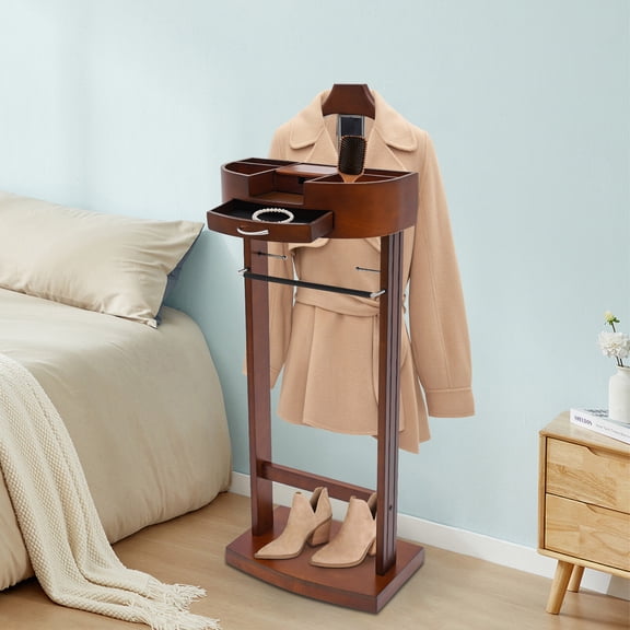 Wood Free Standing Suit Rack, Clothing Valet Stand, Valet Stand for Hanging Items