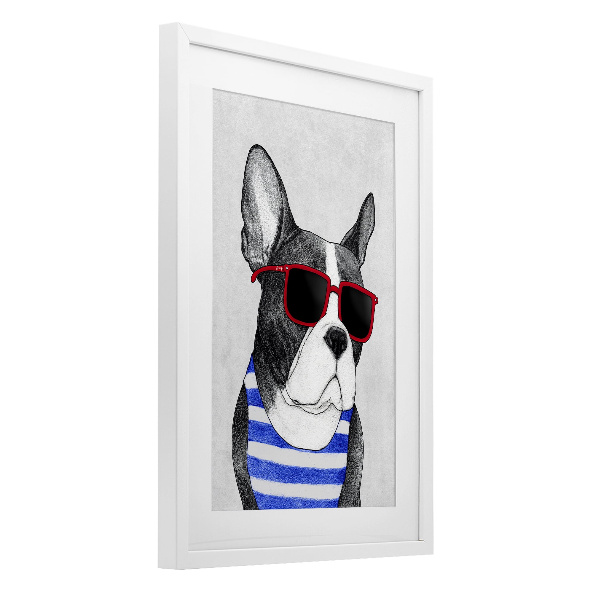 Stupell Industries Frenchie Summer Style White Framed Print Under Glass, design by Barruff