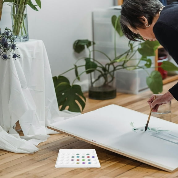 PTOOTP 28 Wells Ceramic Paint Palette Tray White for Oil and Watercolor Painting Supplies 1 Piece