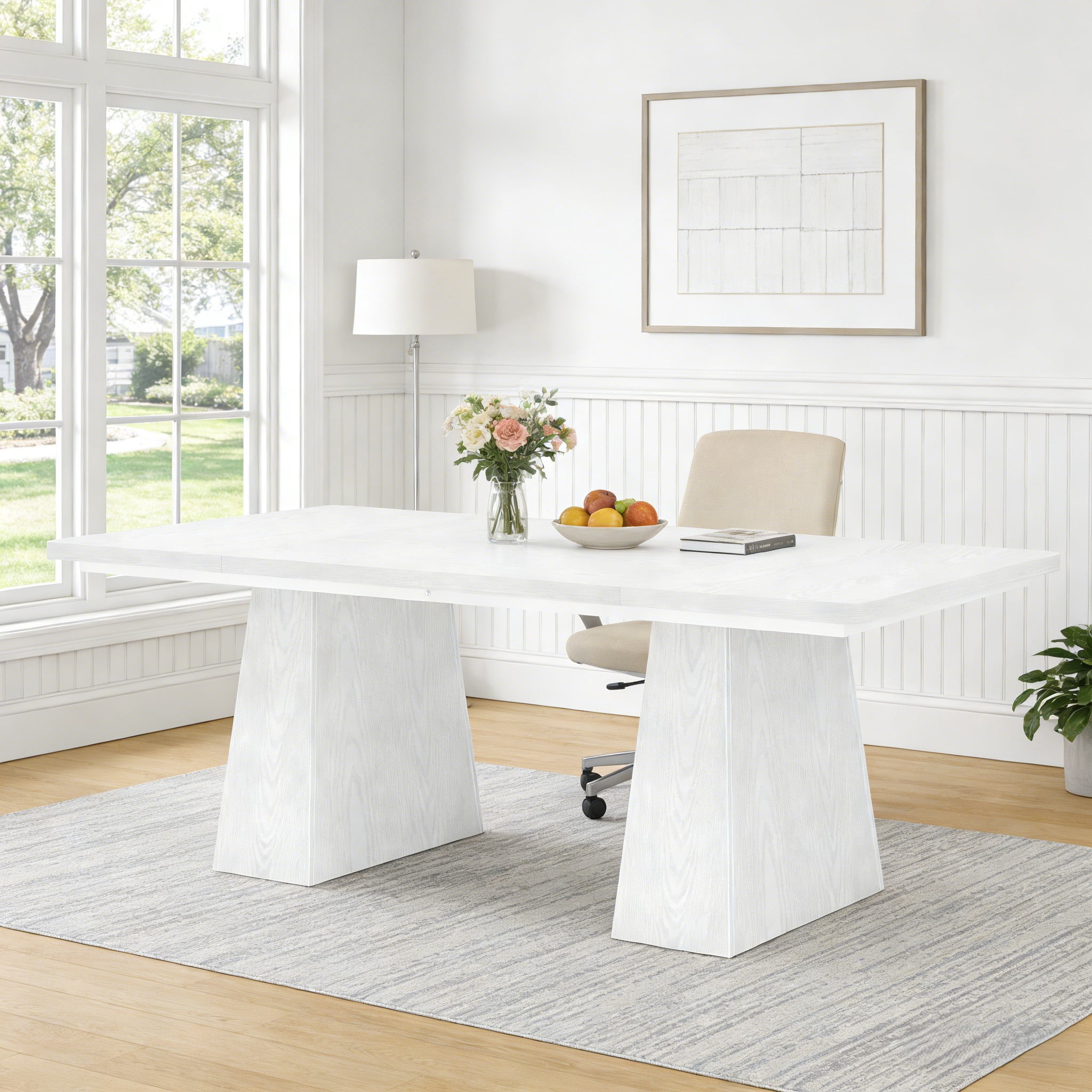 Fnova 63" Home Office Computer Desk, White Modern Executive Desk, Writing Desk, Easy to Assemble