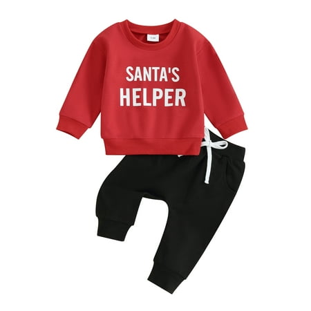 

Christmas Boys Pants Set Long Sleeve Letters Sweatshirt Sweatpants