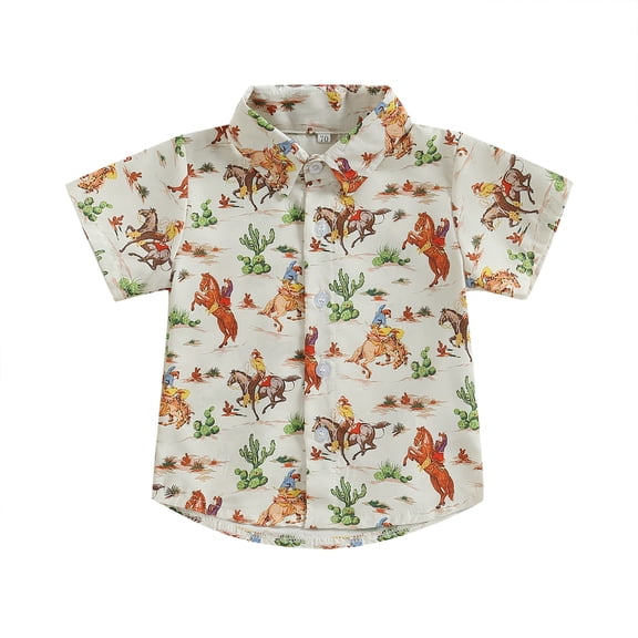 Musuos Toddler Boys Summer Casual Shirt 12 18 24M 3 4T Short Sleeve Lapel Western Elements Print Button Tops