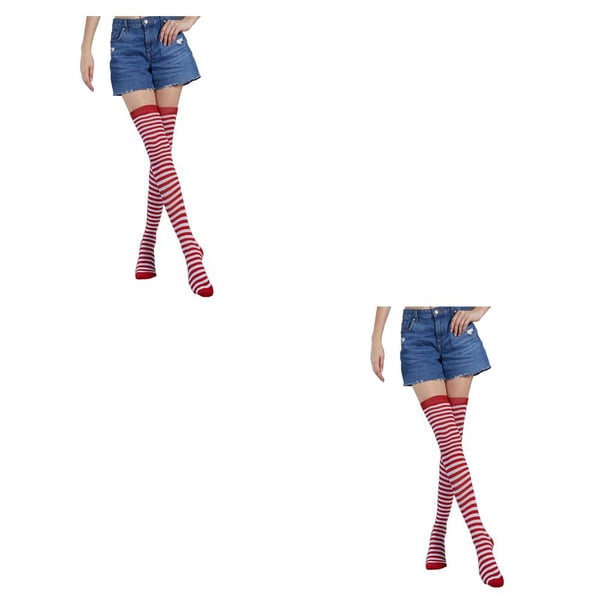 Medias pantimedias sin costuras Sonducket Calcetines altos Iris Rayas muslo juego de rol Cosplay carnaval niñas vestido fiesta tipo 25 2piezas