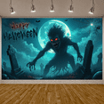 thumbnail image 2 of Creepy Cartoon Design Halloween Banner Spooky Graveyard Scene Decorative Elements for Halloween Party Scary Event Haunted House, 2 of 9