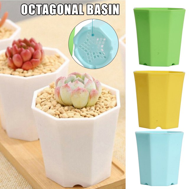 10pcs Small Plastic Succulent Flower Pot Octagonal Plant Planter with Drain Hole Home Office
