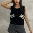 thumbnail image 4 of Cardigan Vest for Women Floral Button Down Crew Neck Sleeveless Sweater Wool Comfort Daily Fall Winter Trendy Tops, Black, L, 4 of 4