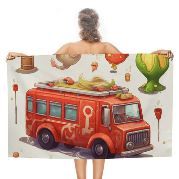 Fire Engine Car Truck Microfiber Lightweight Beach Towel Quick Dry Absorbent Thin Towels for Swimming Pool Camping Beach Easy for Vacation Essentials