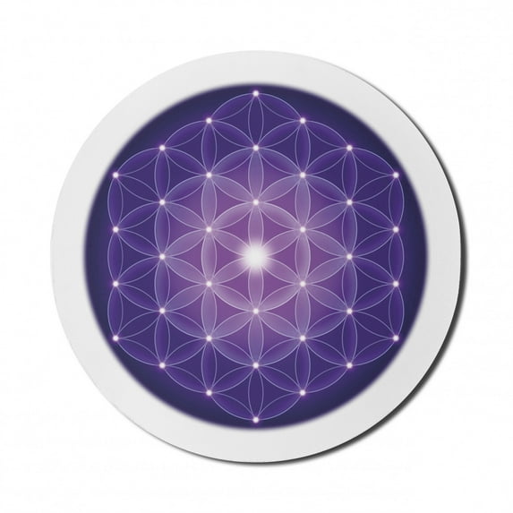 Geometry Mouse Pad for Computers, Flower of Life Design of Traditions with Point Stars Motif, Round Non-Slip Thick Rubber Modern Gaming Mousepad, 8" Round, Purple, by Ambesonne