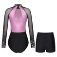 thumbnail image 2 of YONGHS Womens 2 Piece Sparkling Rhinestones Gymnastics Unitard Biketard Leotard with Shorts Set Pink M, 2 of 7