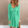 thumbnail image 3 of TAIAOJING Summer Dresses for Women Casual V Neck Long Sleeve Button Down Elastic Waist A Line Swing Tank Dresses, 3 of 5