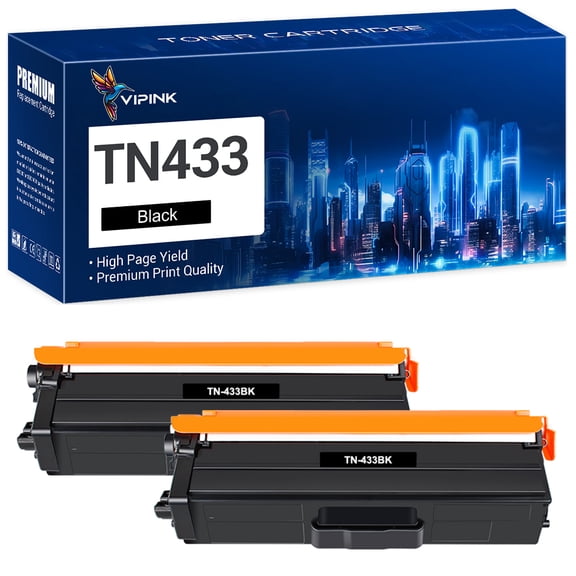 VIPink TN433 TN431 Toner Cartridge Compatible for Brother TN 433 TN-433BK Toner High Yield (Black, 2-Pack)