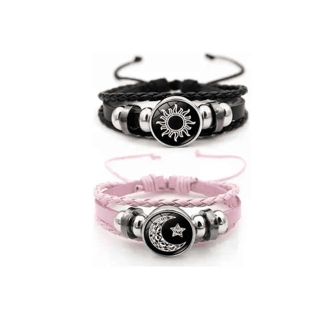 2pzs Pulseras Para Parejas De Sol Y Luna Brilla Oscuridad Xtellar negro