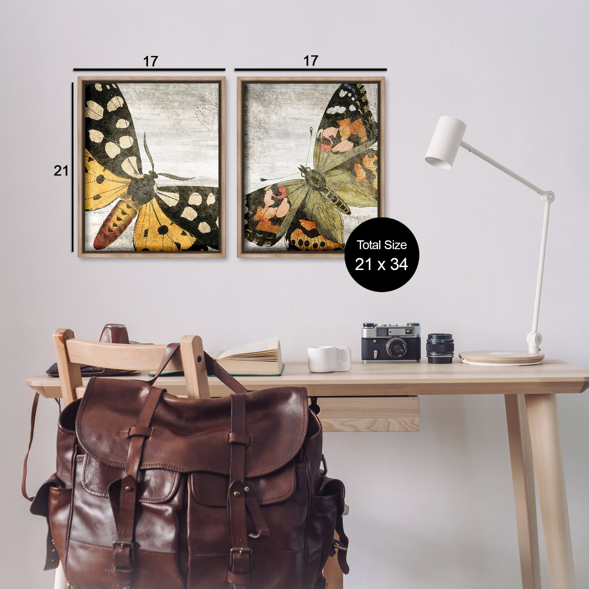 Stupell Industries Vintage Spotted butterflies Animals Painting Brown Floater Framed Canvas Art Print Wall Art, 17 x 21, Set of 2