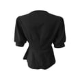 thumbnail image 4 of Mifsaly Womens Peplum Tops V Neck Puff Sleeve Button Down Shirts Ruffle Hem Fitted Waist Summer Casual Elegant Tunic Top Black,XL, 4 of 7