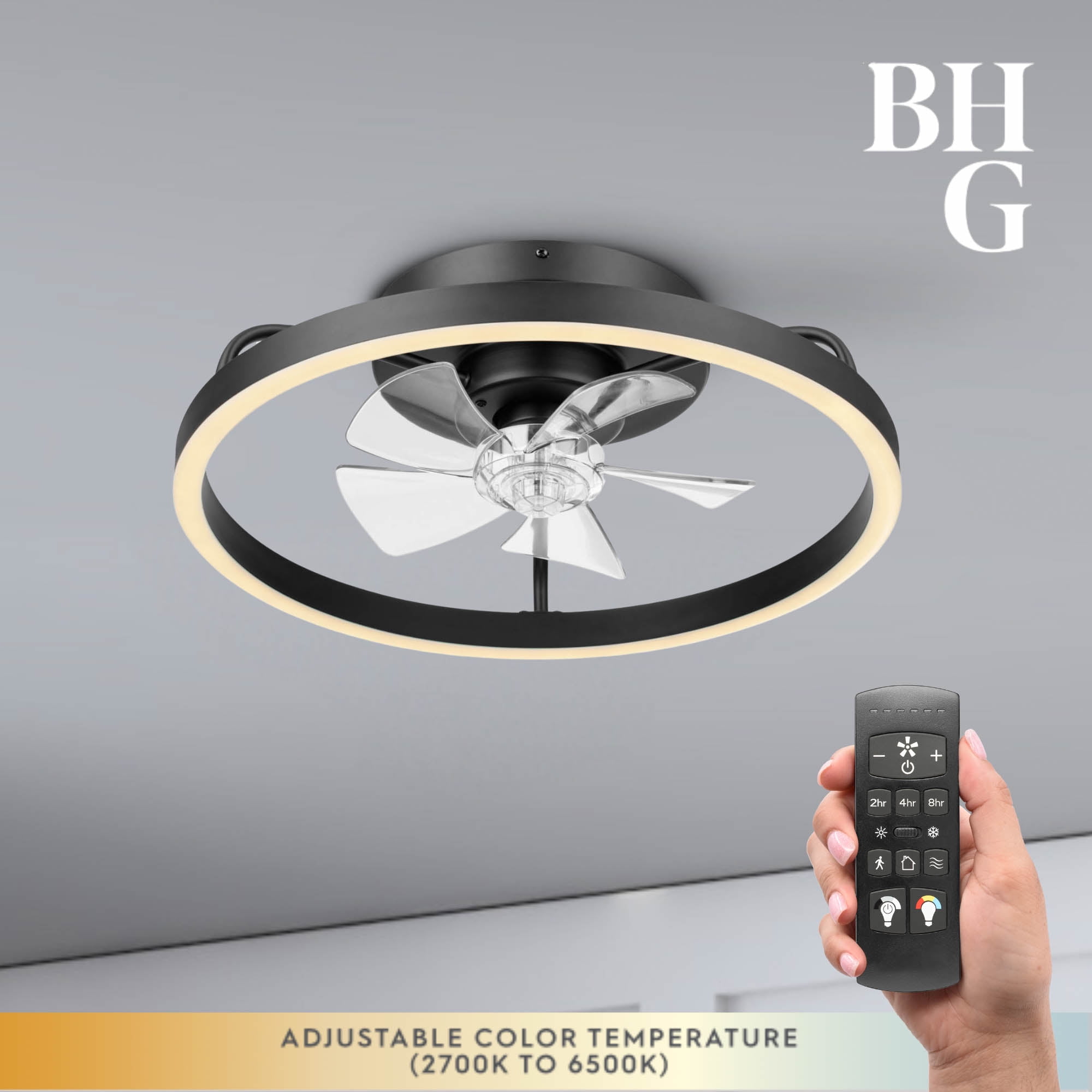 Better Homes & Gardens 20" Black Modern Ceiling Fan Fandelier with Color Changing Light, 5 Blades & Remote