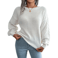 thumbnail image 3 of Chandail d'Hiver pour Femmes Chandail Décontracté à Manches Longues Col Rond Ample Tricoté Épais Blanc G, 3 of 10