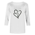 thumbnail image 4 of Plebaso Hauts Cœur pour Femmes Manches 3/4 Col Rond T-Shirts Décontractés Imprimé Chandail Femmes 2025 Tee Blouses, 4 of 4