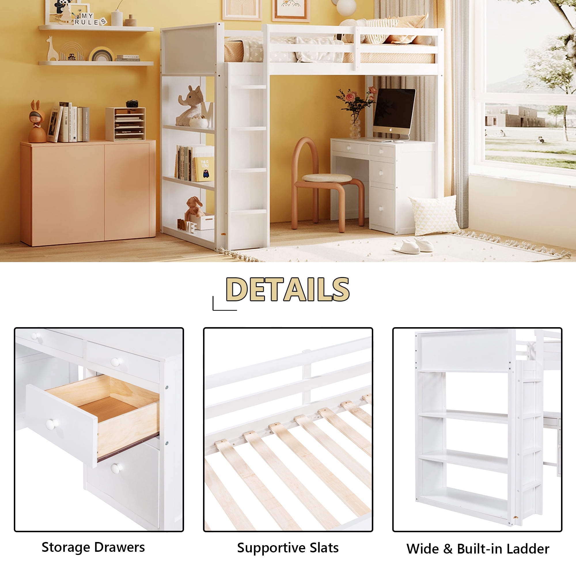 Bellemave Twin Size Loft Bed with Desk and Shelves, India | Ubuy