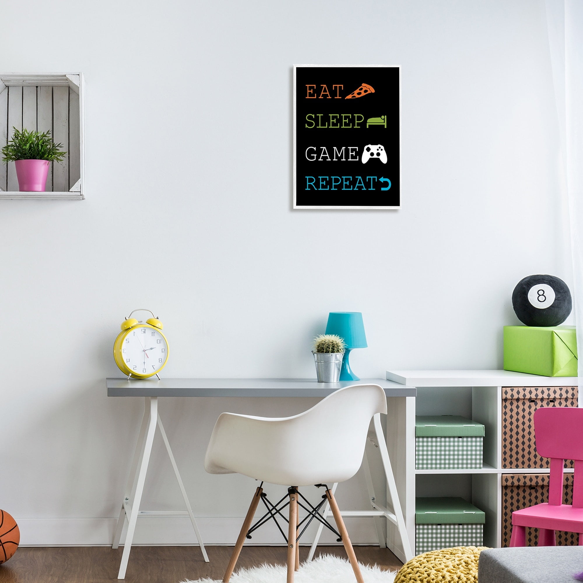 Stupell Industries Eat Sleep Repeat Video Game Iconography Rules,16 x 20, Design by Masey St. Studios