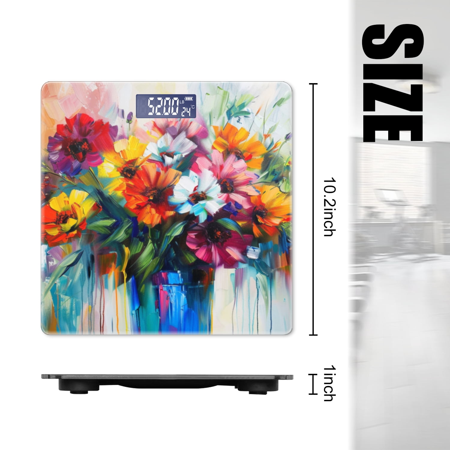 High Precision Body Weight Scale Smart Bathroom Scales with Large LCD Display(400lbs),Decorative for Bedroom-Abstract Painting Of Colorful Flowers In Vase