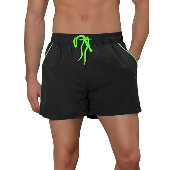 INSPIRE CHIC Men's Elastic Waist Solid Color Summer Sport Swim Board Shorts Black 30