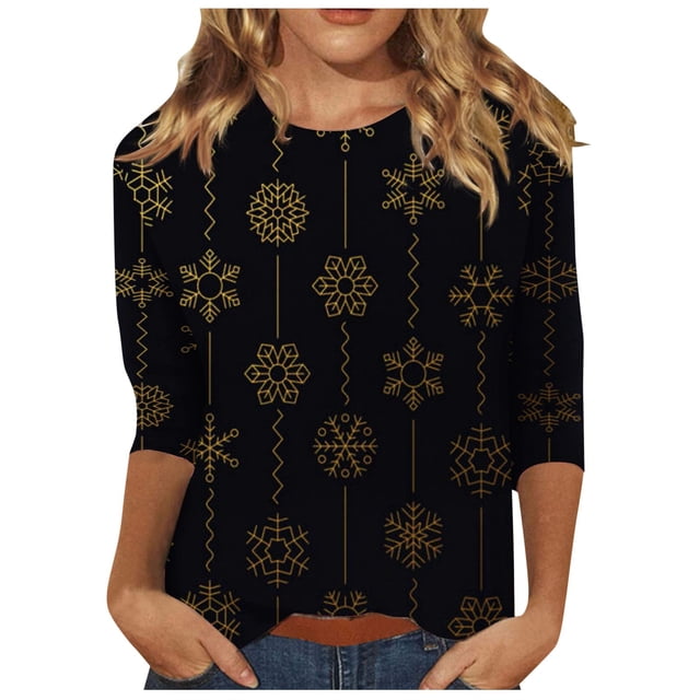 YDLCAFD Pâques 2024 Europe et États-Unis Noël T-Shirt à Manches Longues Col Rond pour Femmes