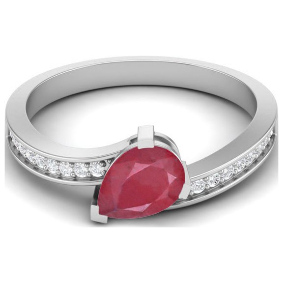 7x5MM Pear Shape Ruby Glass Filled 925 Sterling Silver Solitaire Women Bypass Mother's Day Gift Ring