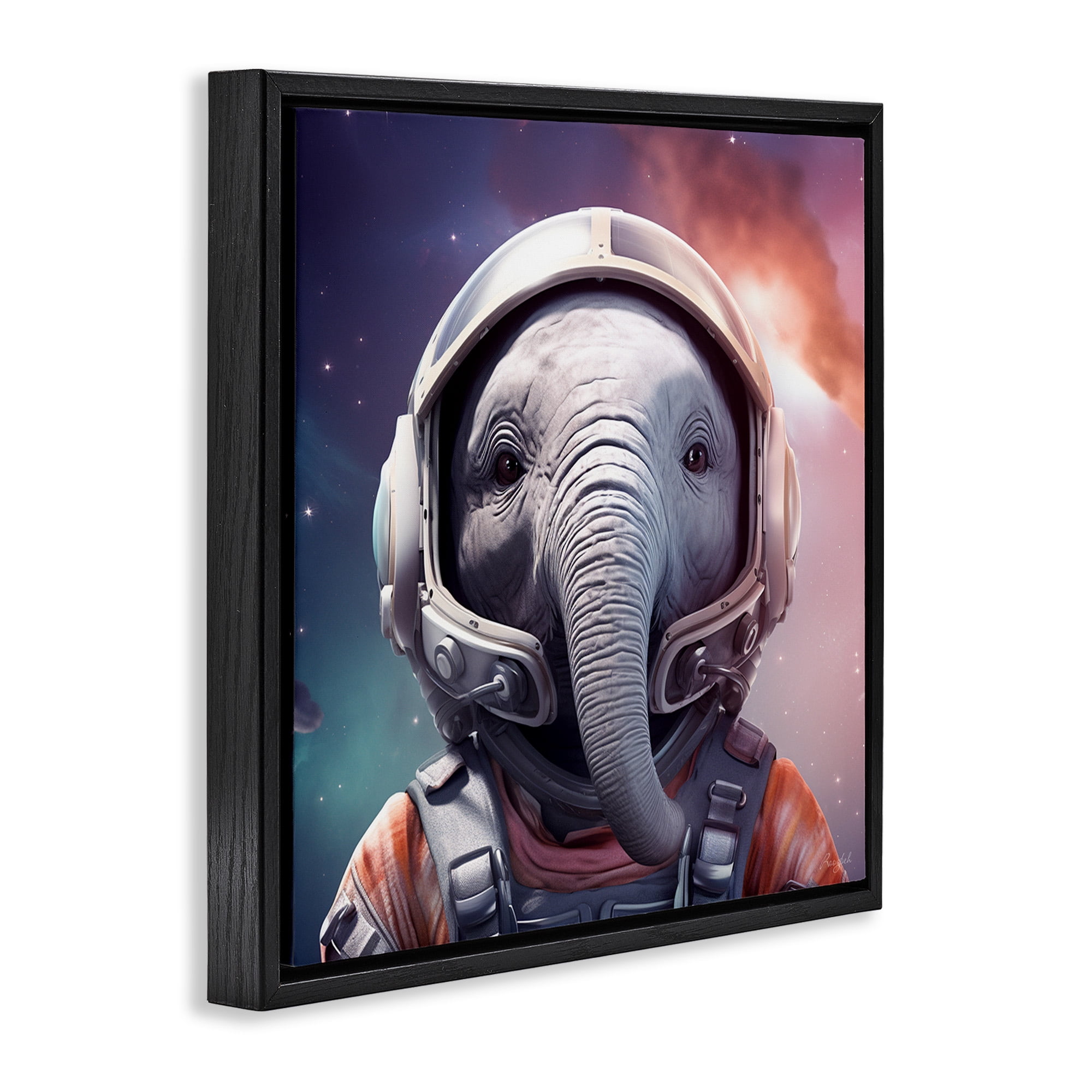Stupell Industries Astronaut Elephant Portrait Animals & Insects Painting Black Floater Framed Canvas Art Print Wall Art, 25 x 25