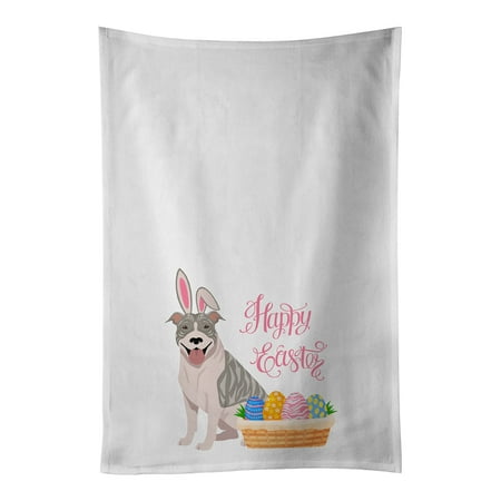 

Blue Brindle Pit Bull Terrier Easter White Kitchen Towel Set of 2 Dish Towels 19 in x 28 in