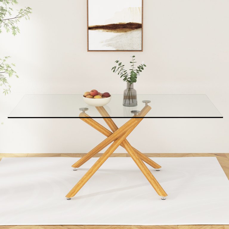 Large Modern Minimalist Rectangular Glass Dining Table for 6-8