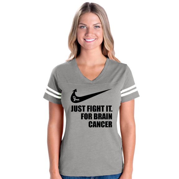Womens Brain Cancer Football V-Neck T-Shirt
