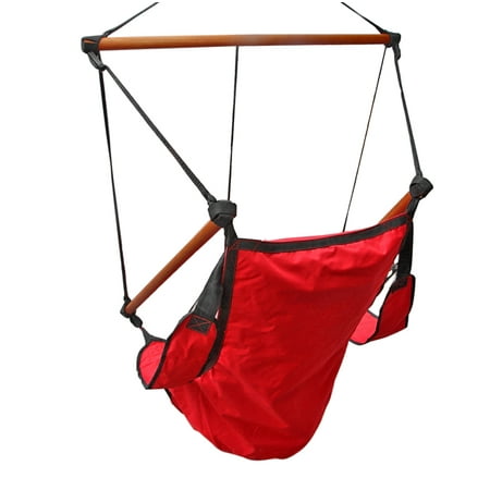 Fall Arrest Rope - Hanging Rope Hammock Chair (Red) Air Deluxe Sky Swing Outdoor Seat Solid Wood 250lb with Pillow Arm Arrest Footrest and Drink Holder for Patio Furniture Camping Travel Porch Lounge