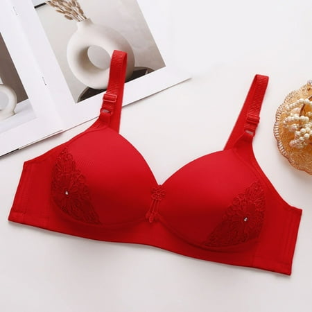 TrendVibe365 Push up Bras for Women Plus Size Floral Wirefree Push up Bralette Padded Triangle Adjustable Strap Corset Full Coverage Crop Cami Top Comfort Lingerie Red 48