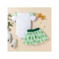 thumbnail image 3 of Seyurigaoka Baby Girls Romper Set, Letters Print Romper + Elastic Waist Bowknot Skirt + Headband, 3 of 9