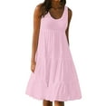 thumbnail image 1 of RXMEKW Robe Sans Manches pour Femmes, Robe de Plage Unie à Col Rond avec Jupe Fluide pour Vacances d'Été et Tenue Décontractée, 1 of 8