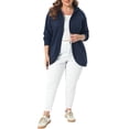 thumbnail image 2 of Agnes Orinda Women's Plus Size Jacket Hooded Open Front Color Blocks Long Sleeve Casual Oversized Sweatshirt with Pockets 1X Navy Blue, 2 of 6