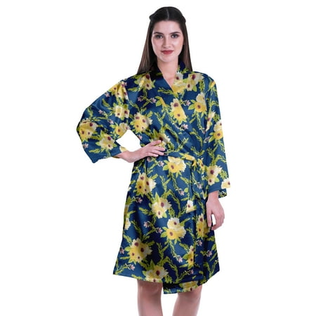 

Moomaya Printed Womens Kimono Robes Short Satin Silk Bridal Robe Loungewear