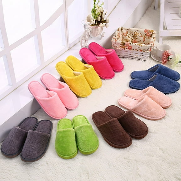 FRSASU Women's Indoor Bedroom Slipper solid color home indoor anti slip winter warm cotton shoes slippers Yellow